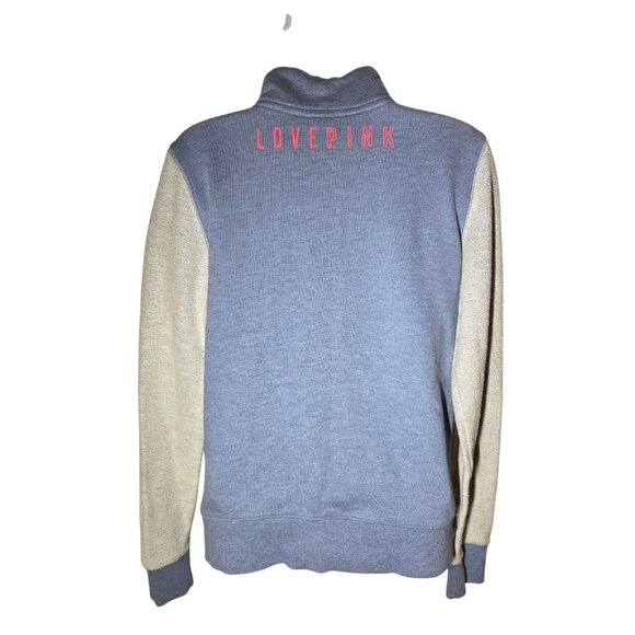PINK Victoria's Secret Blue Gray 1/4-zip Pullover Sweatshirt Kangaroo Pocket S - Picture 3 of 8